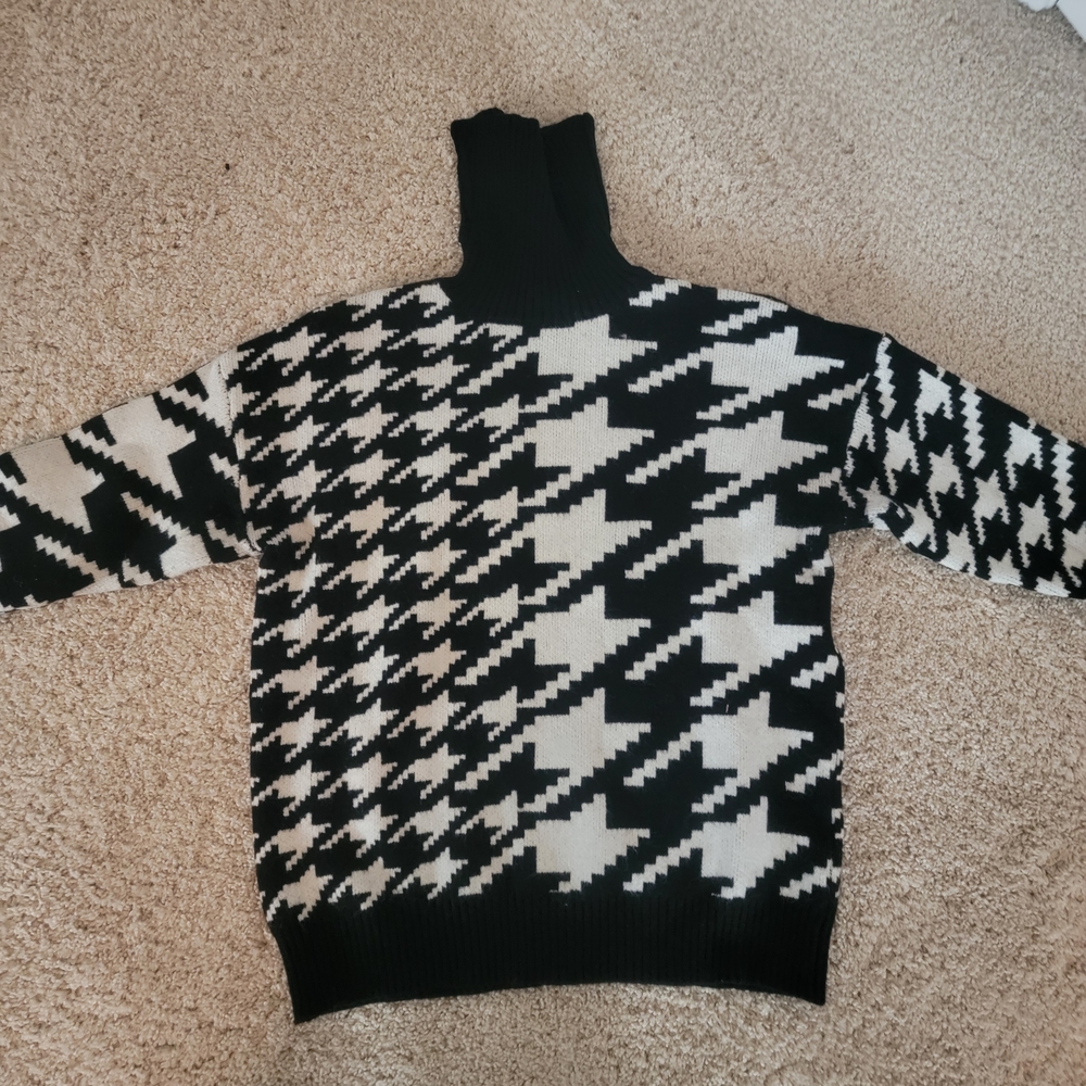 Fate Black and White Houndstooth Turtleneck Sweater